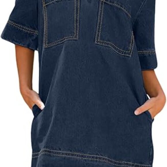 Summer Casual Blue Denim Mini Dress or Tunic Top - Picture 3 of 8